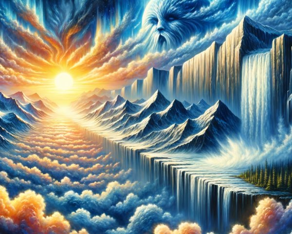 Majestic Mountain Landscape with Vibrant Sunset and Clouds