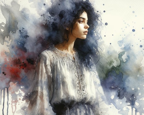 Young woman with textured hair in watercolor setting