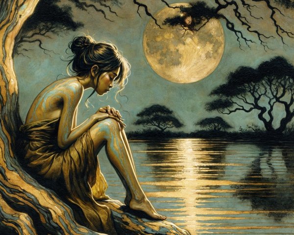 Moonlit Reflection Over a Tranquil Lake Scene