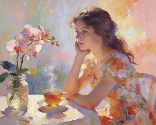Impressionistic Painting of a Thoughtful Young Woman