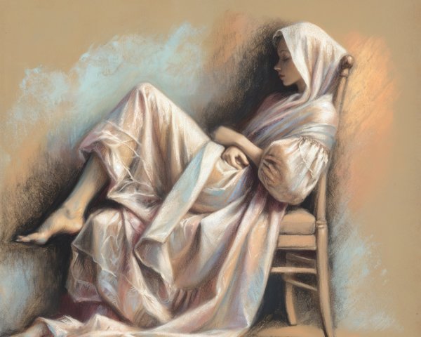 Serene Woman in Light Dress on Wooden Chair
