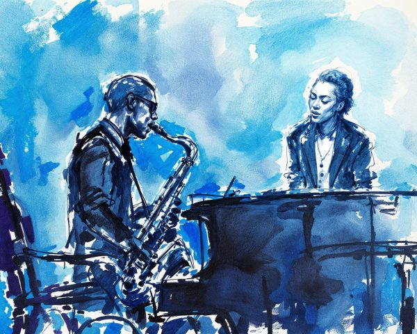 Watercolor Painting of a Jazz Duo Performance