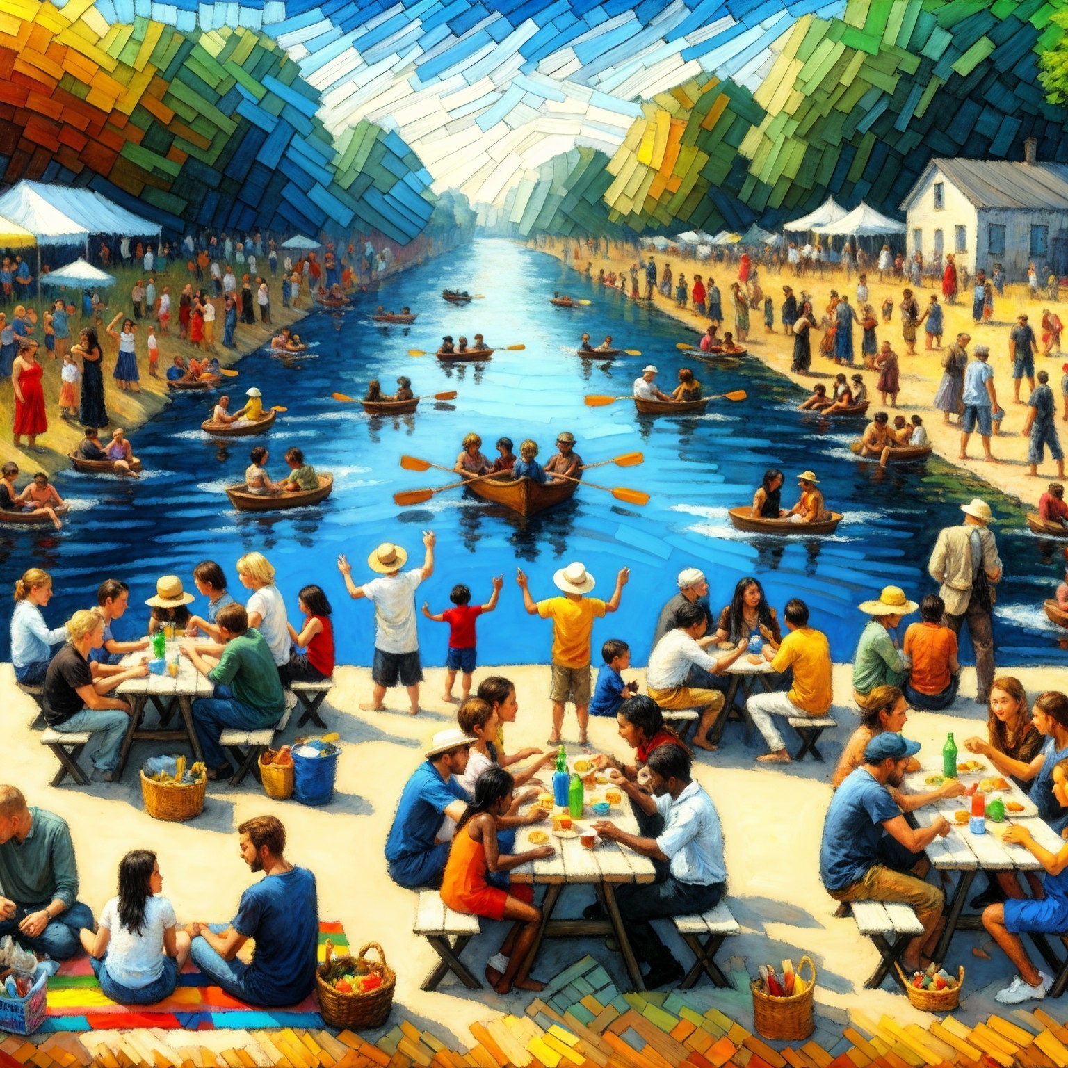 Vibrant Riverside Festival with Activities and Stalls