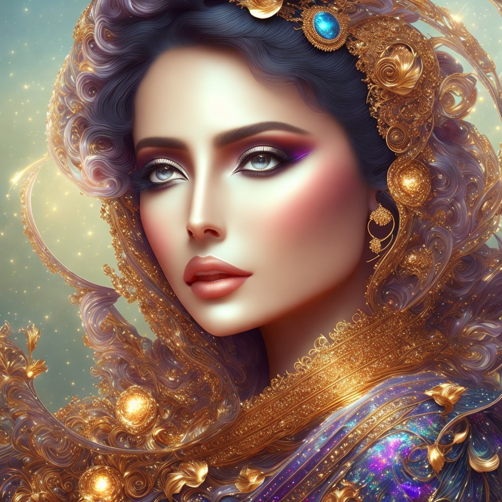 Portrait of a woman in a golden headpiece and robes