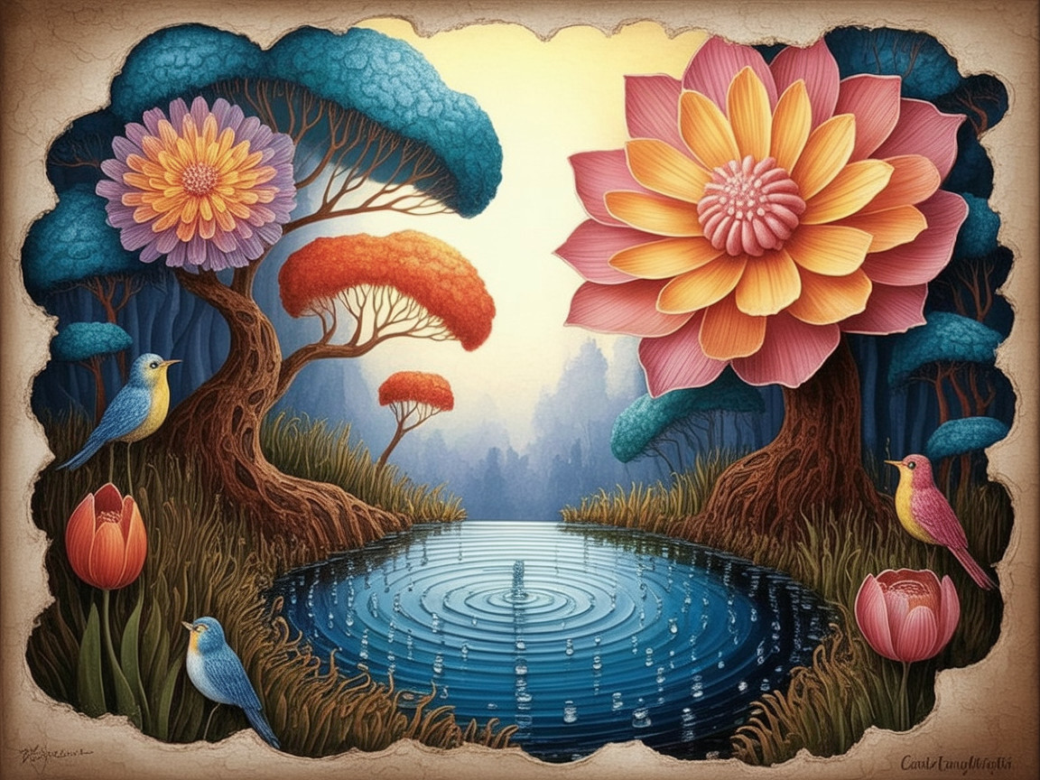 Vibrant Landscape with Colorful Foliage and Pond