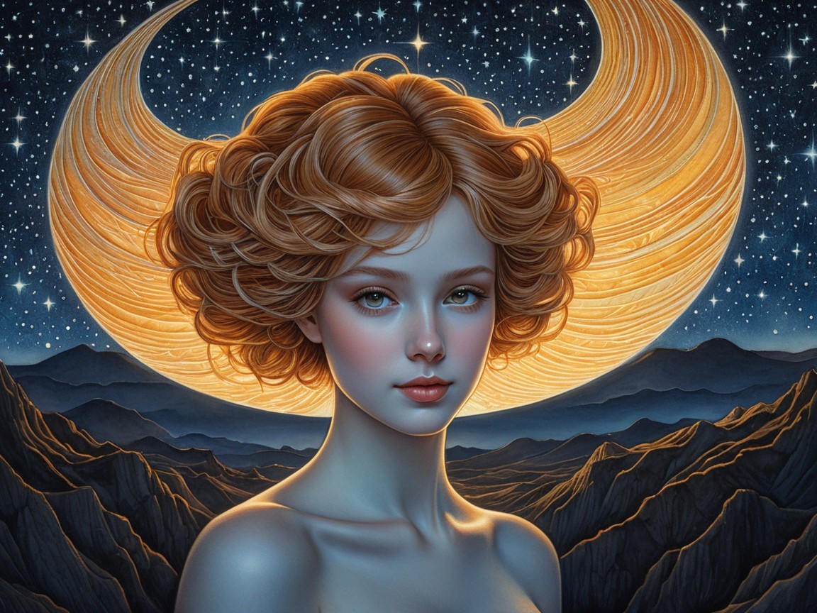 Serene Portrait of a Young Woman Under Moonlight