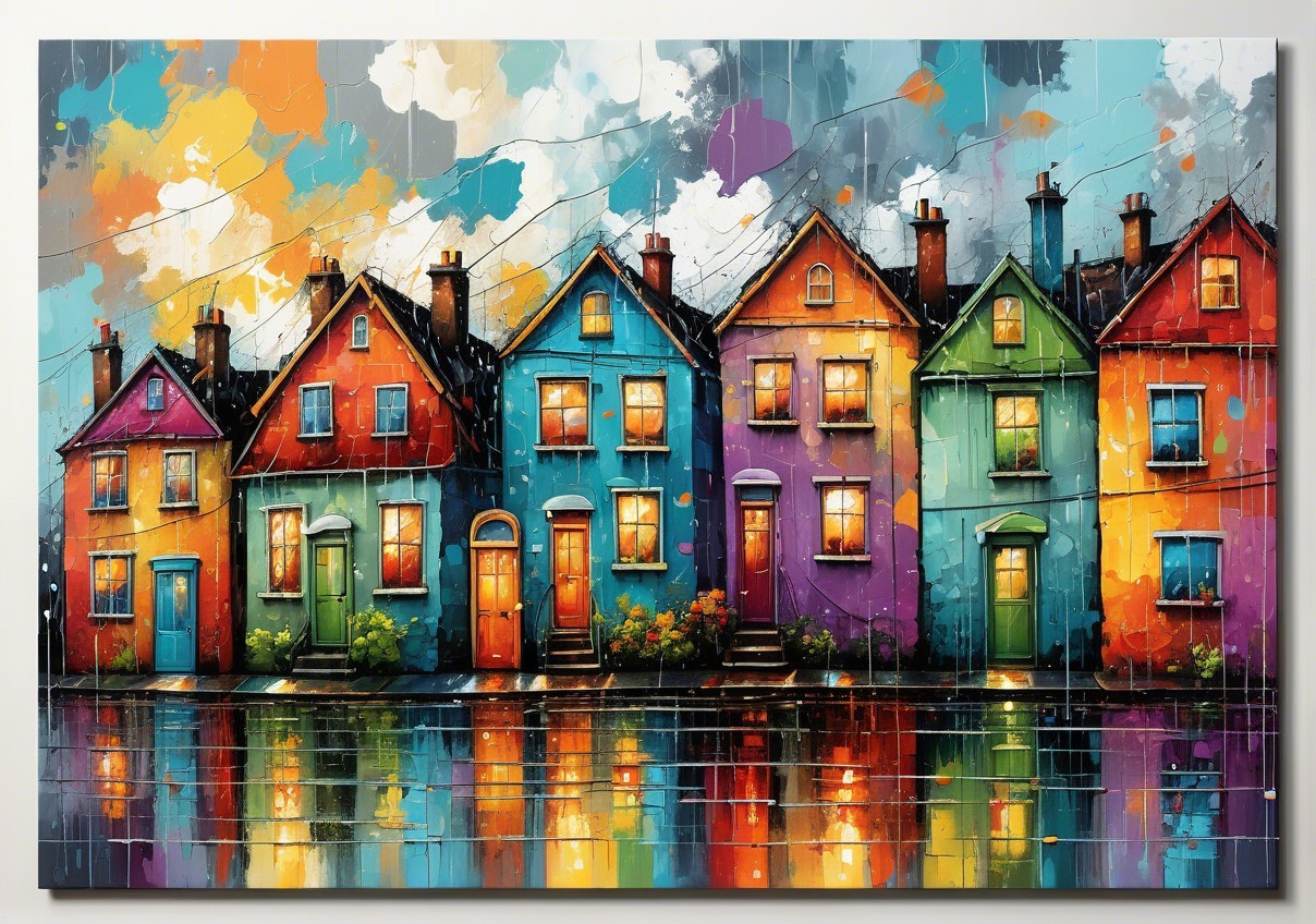 Vibrant Street Scene with Colorful Houses and Sky