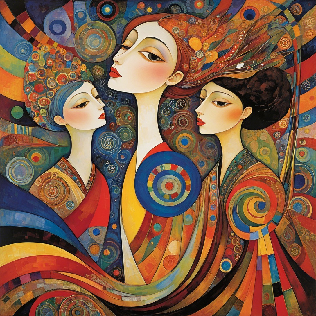 Stylized Women with Unique Hairstyles in Vibrant Art