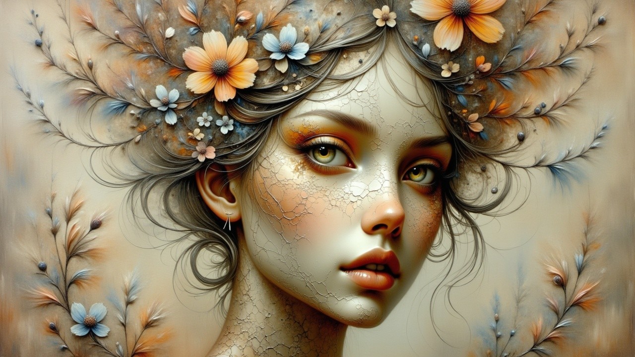 Portrait of a Young Woman with Floral Patterns