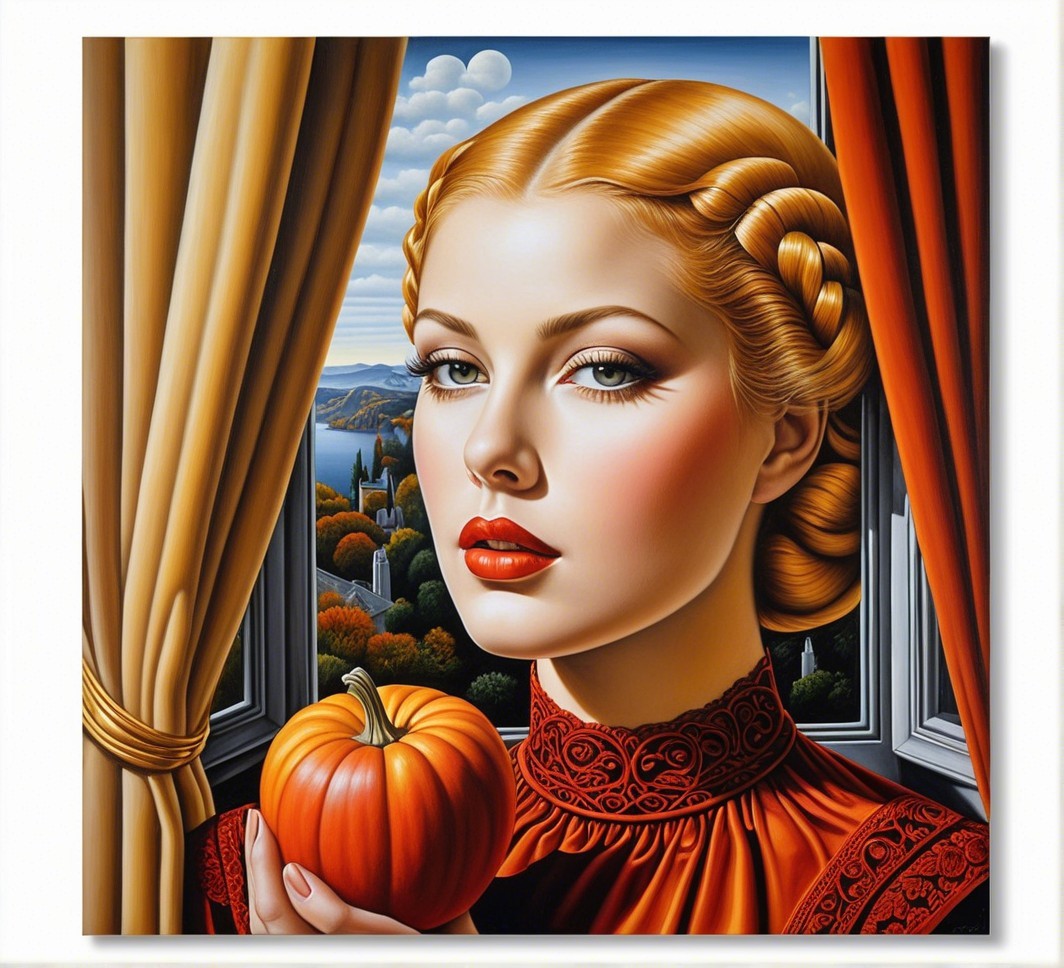 Elegant Portrait of a Woman with Pumpkin in Autumn