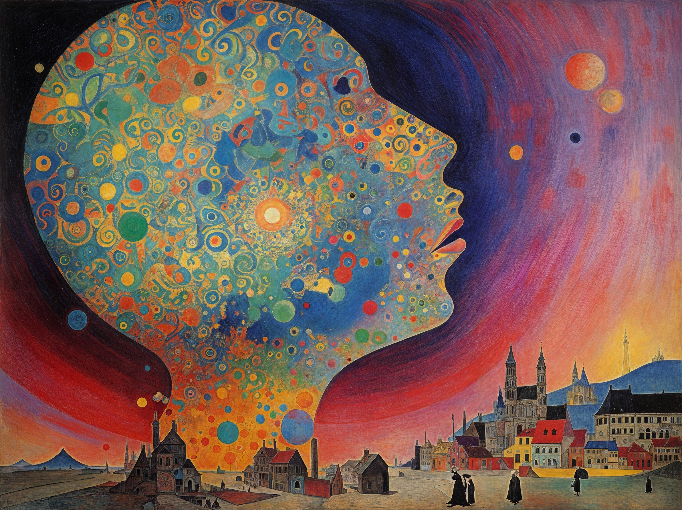 Colorful Face Silhouette with Celestial Elements