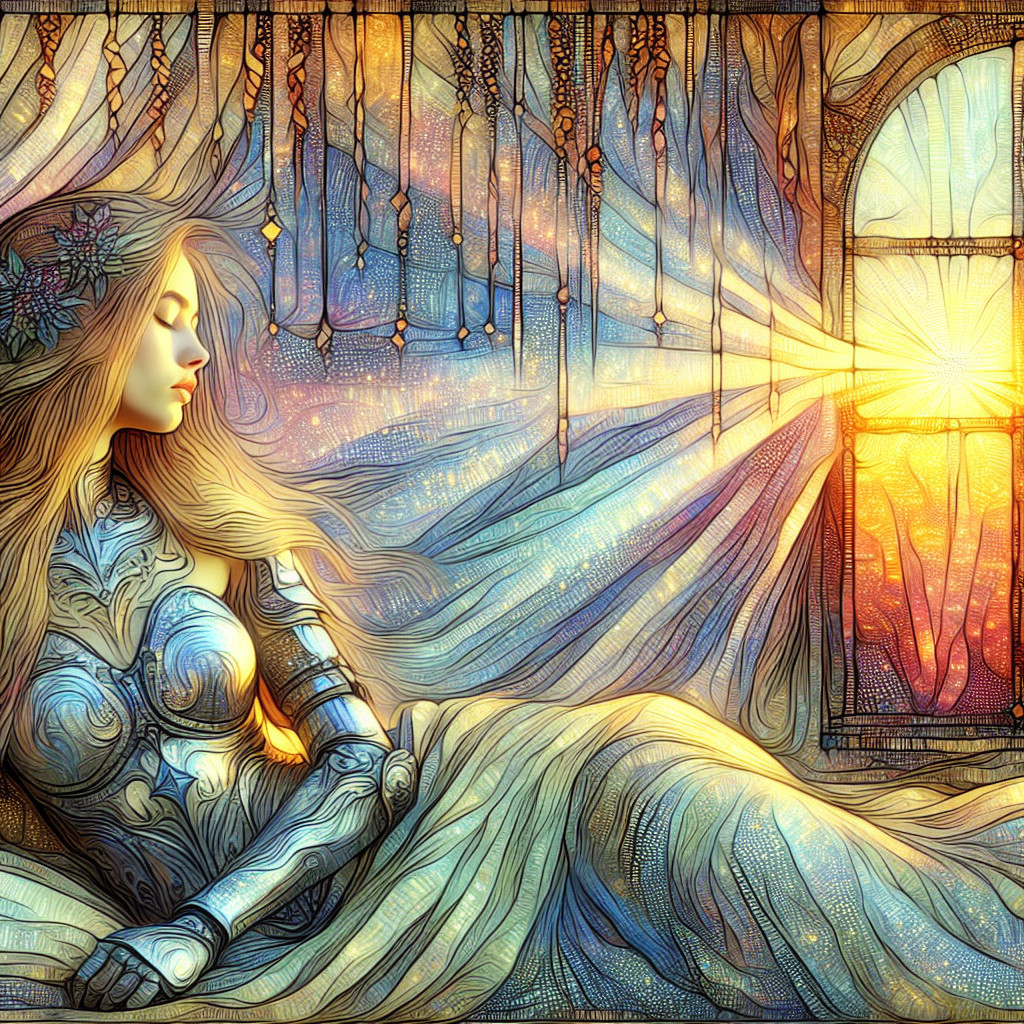 Woman in Intricate Armor by Sunlit Window