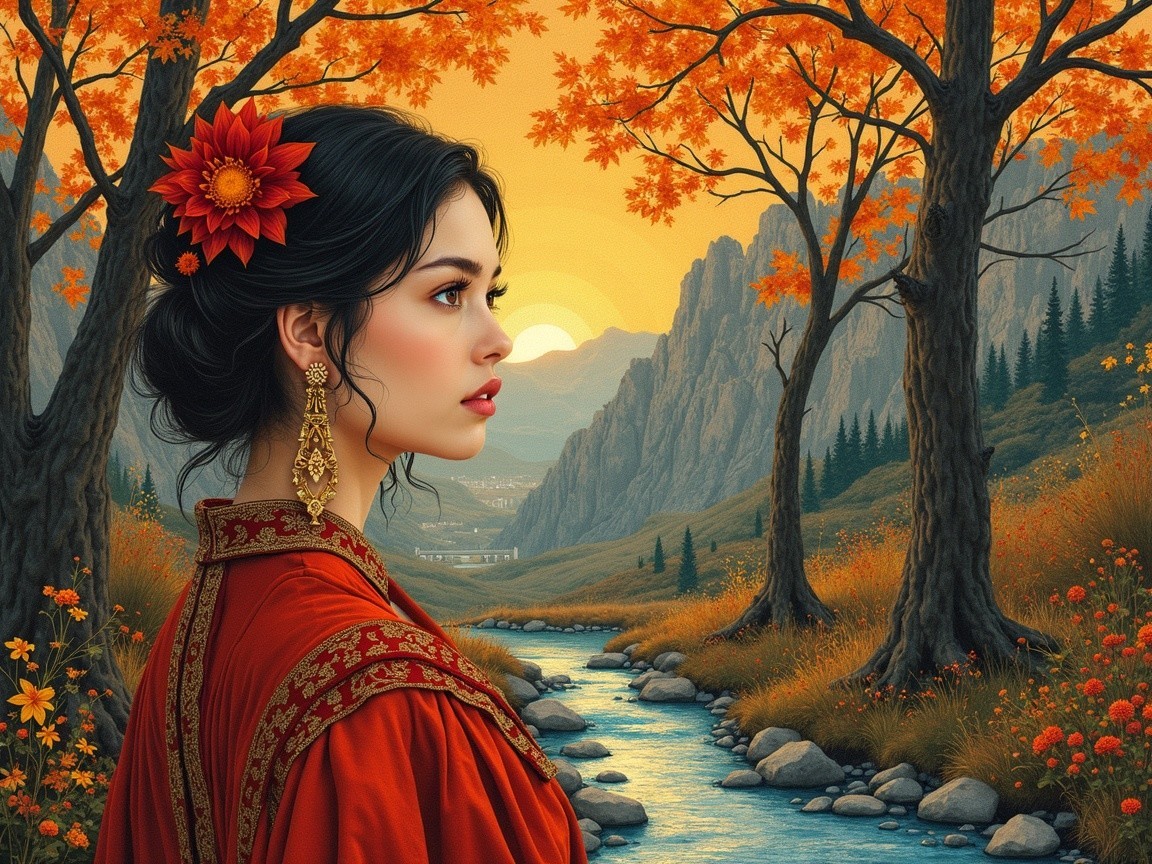Serene Landscape with Autumn Foliage and River
