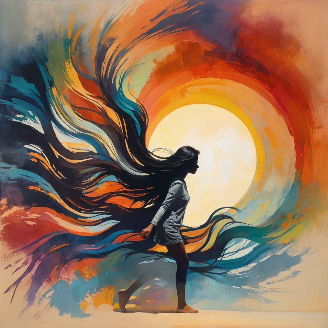 Silhouette of Woman with Colorful Hair Against Sun