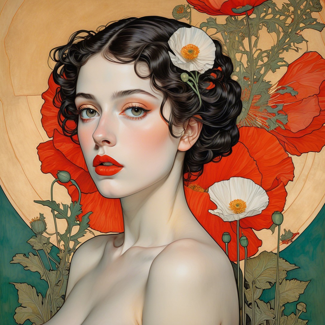 Portrait of a Young Woman with Floral Accents