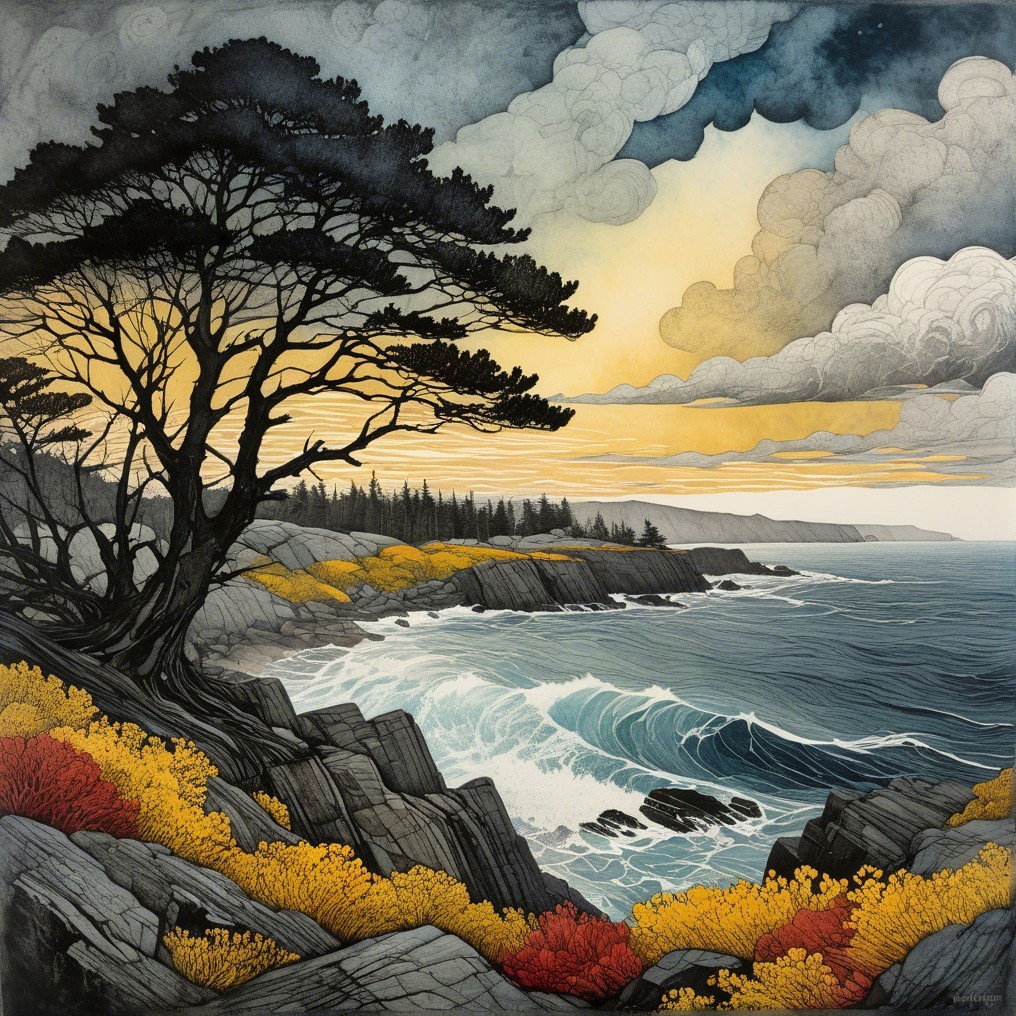 Dramatic Coastline with Cliffs and Vibrant Foliage
