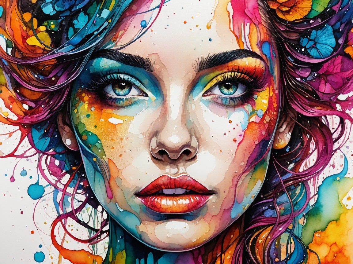 Vivid Portrait of a Woman with Colorful Features