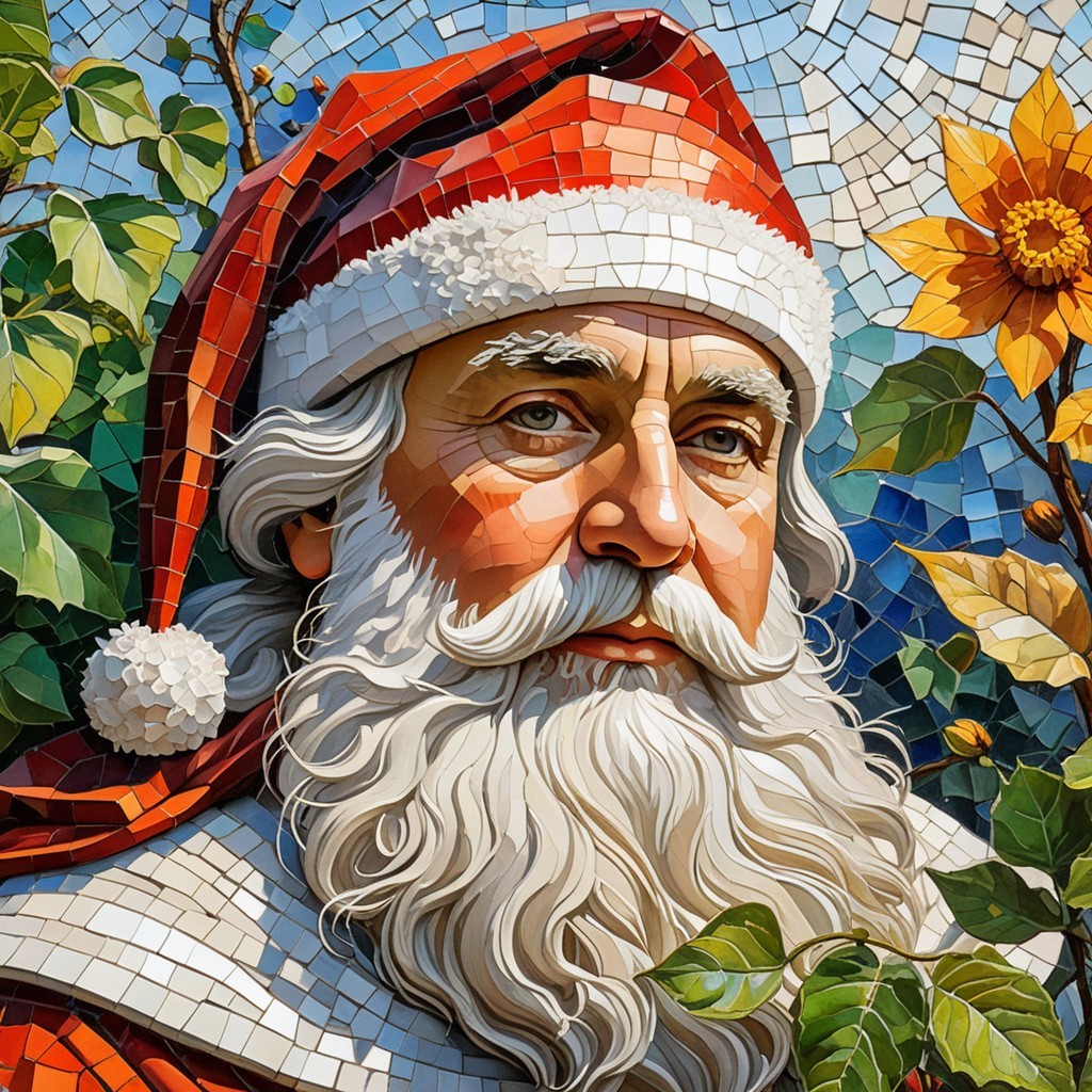 Vibrant Mosaic Depicting Santa Claus in Festive Colors