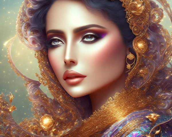 Portrait of a woman in a golden headpiece and robes