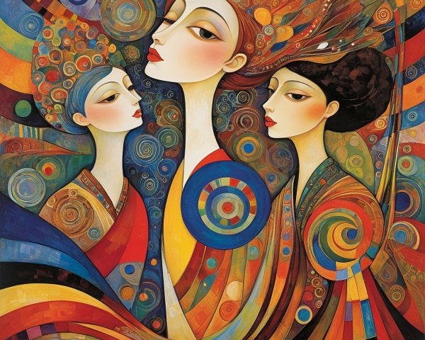 Stylized Women with Unique Hairstyles in Vibrant Art