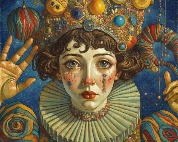 Fantasy Portrait of a Sad Harlequin Clown