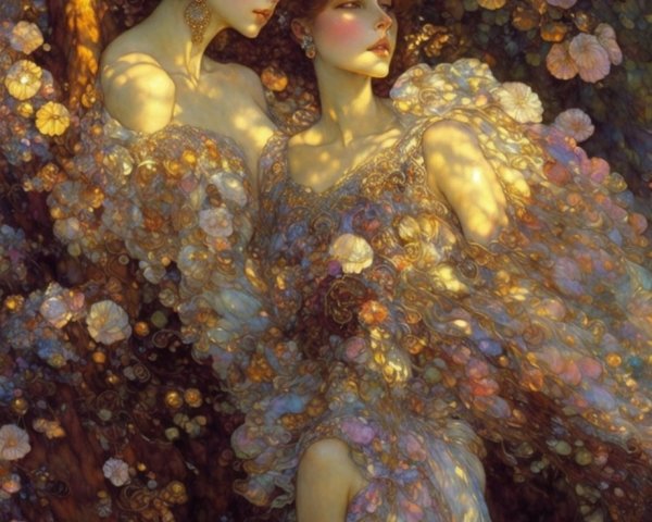 Ethereal Women in a Floral Landscape Artwork