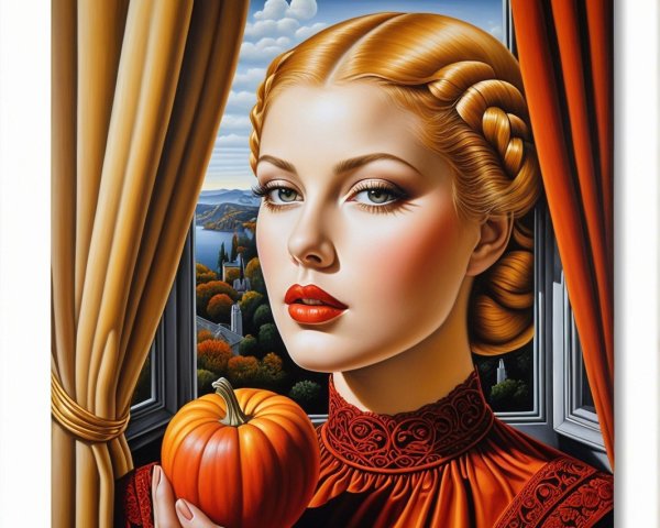 Elegant Portrait of a Woman with Pumpkin in Autumn