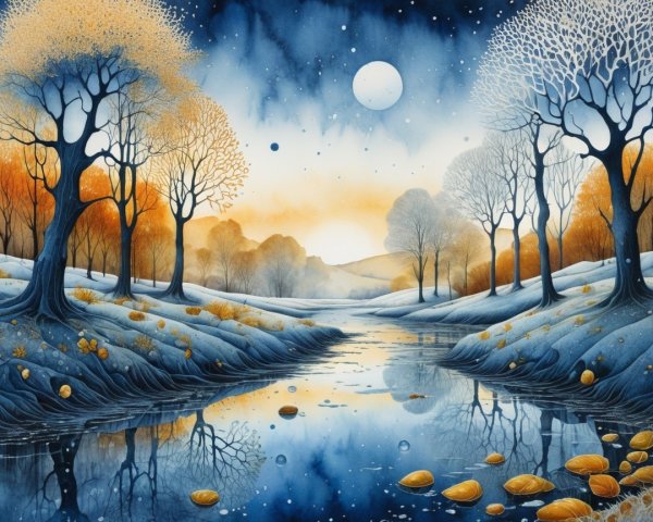 Tranquil River Landscape with Sunset Reflections