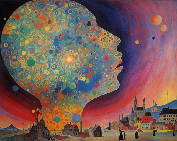 Colorful Face Silhouette with Celestial Elements