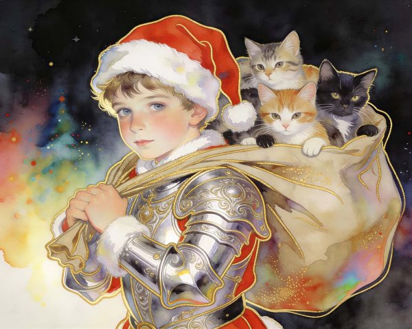 Watercolor Illustration of a Boy in Silver Armor