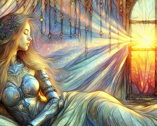 Woman in Intricate Armor by Sunlit Window