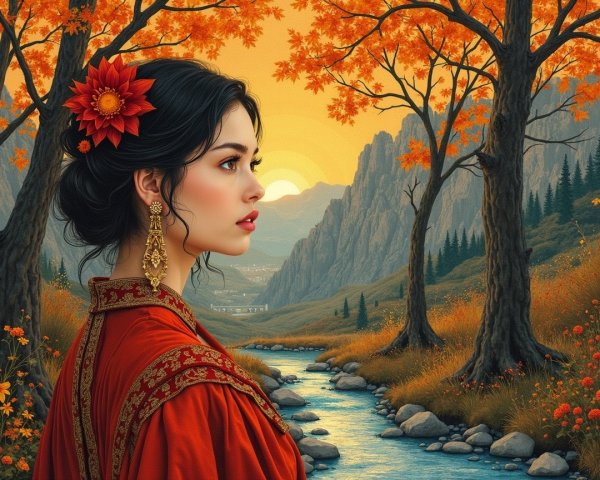 Serene Landscape with Autumn Foliage and River