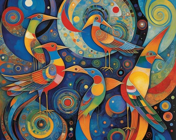 Vibrant Abstract Composition of Colorful Birds