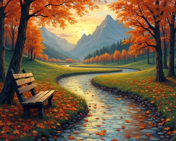 Serene Landscape with Winding River at Sunset