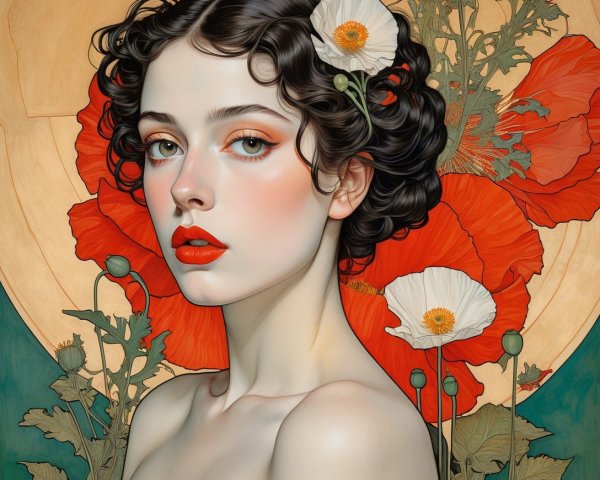 Portrait of a Young Woman with Floral Accents