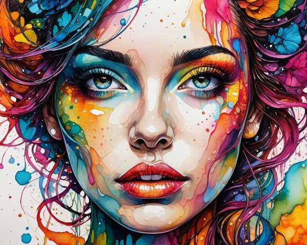 Vivid Portrait of a Woman with Colorful Features