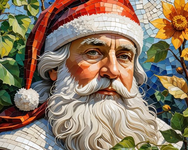 Vibrant Mosaic Depicting Santa Claus in Festive Colors
