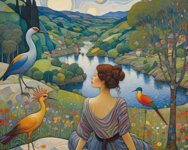Serene Landscape with Woman by Shimmering River