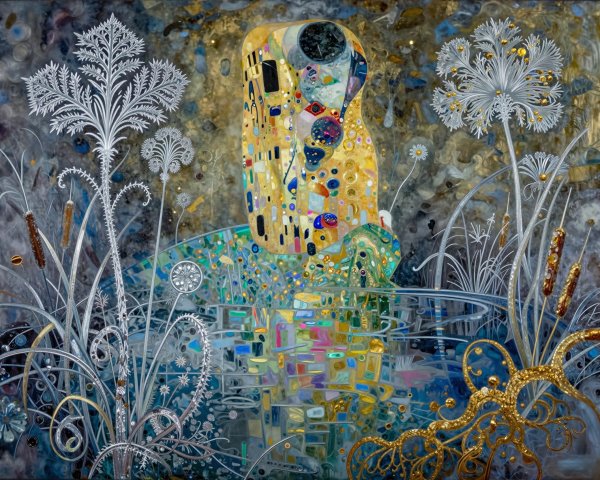 Abstract Mixed-Media Art Inspired by "The Kiss