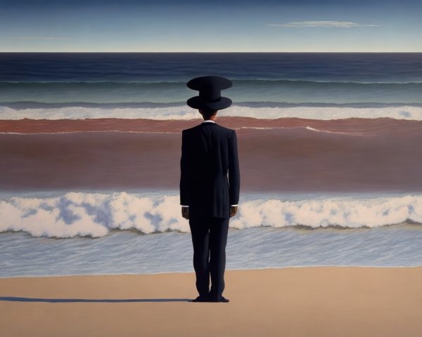 Man in Suit and Top Hat on Serene Beach