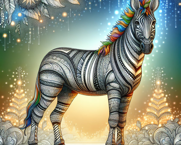 Zebra with Colorful Patterns and Floral Motifs