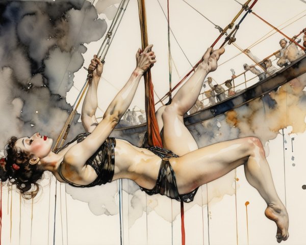 Graceful Performer Suspended in Dynamic Movement Art