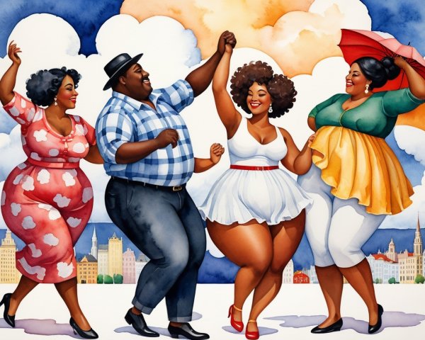 Colorful Illustration of Joyful Dancing Individuals