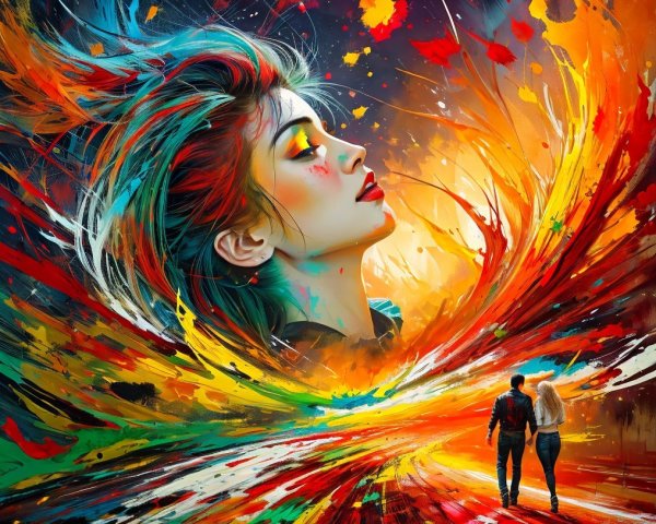 Abstract Scene of a Woman's Face in Fiery Colors