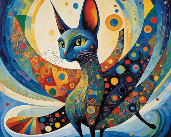 Abstract Cat Illustration with Colorful Background