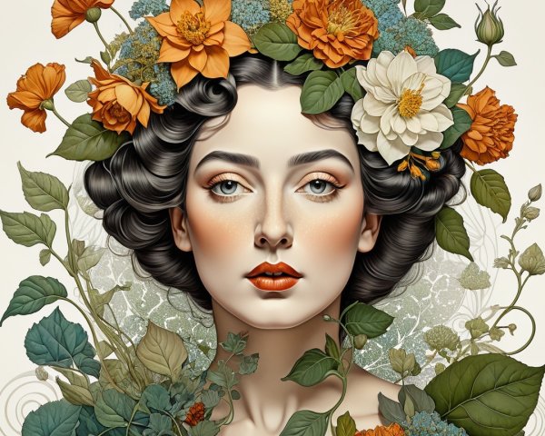 Portrait of a woman with floral crown and warm tones