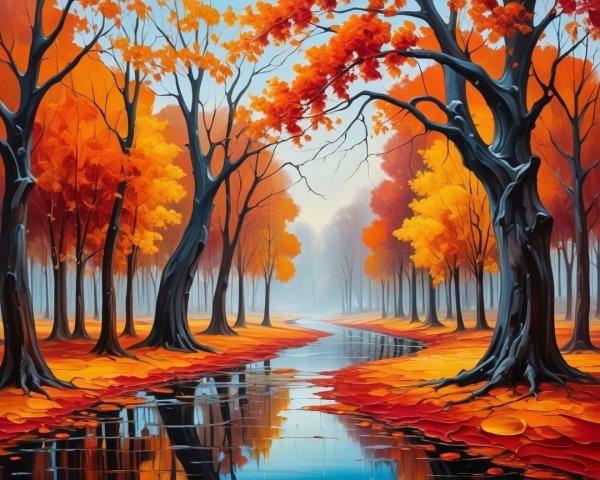 Serene Autumn Landscape with Colorful Foliage and Stream