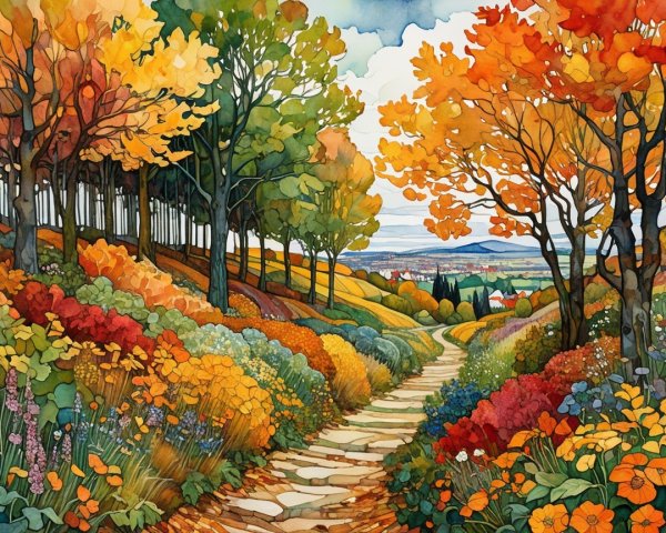 Vibrant Autumn Landscape with Multicolored Trees