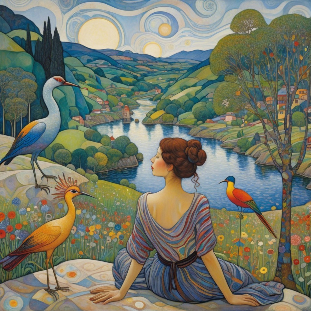 Serene Landscape with Woman by Shimmering River