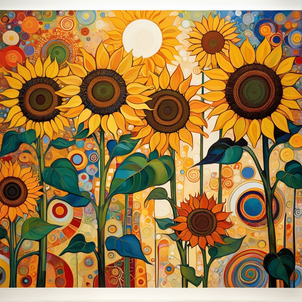 Colorful Artwork of Tall Sunflowers in Vibrant Background